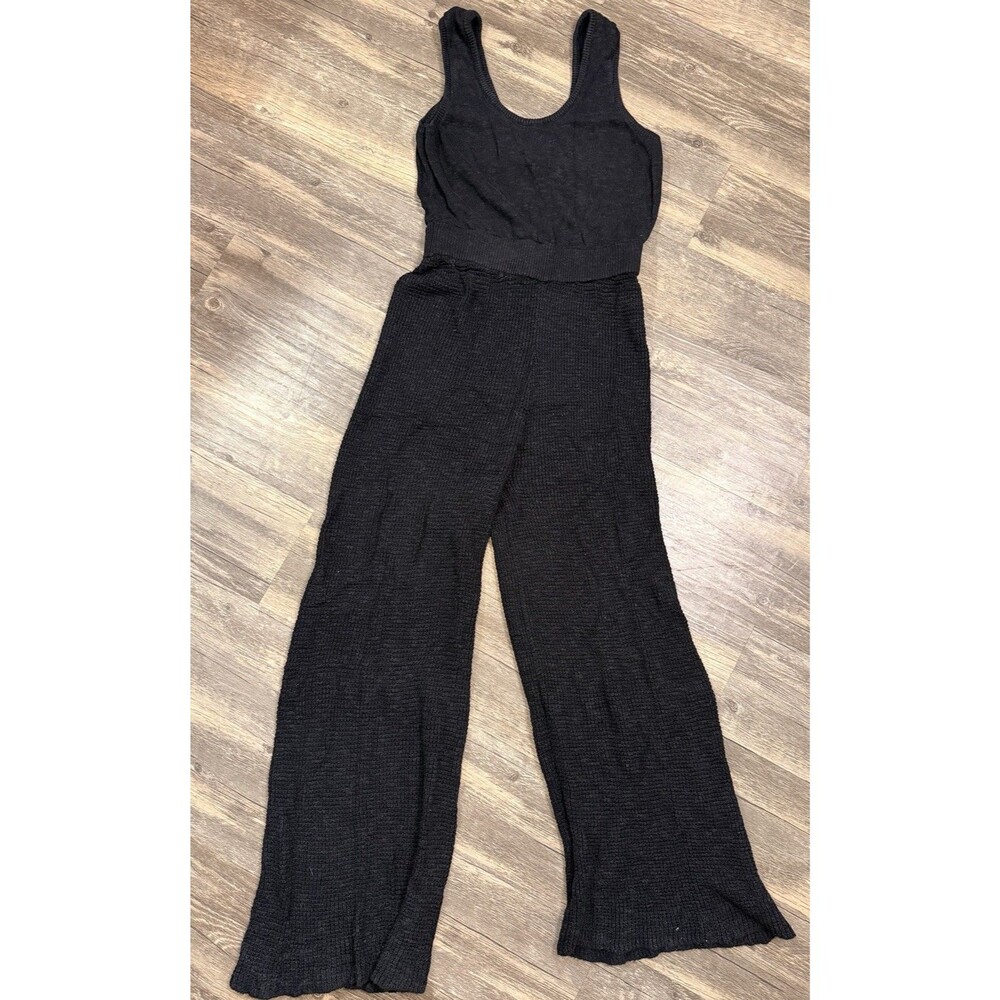 Free People FP Beach M Black Knit Jumper Wide Leg Boho Coastal Resort Coastal